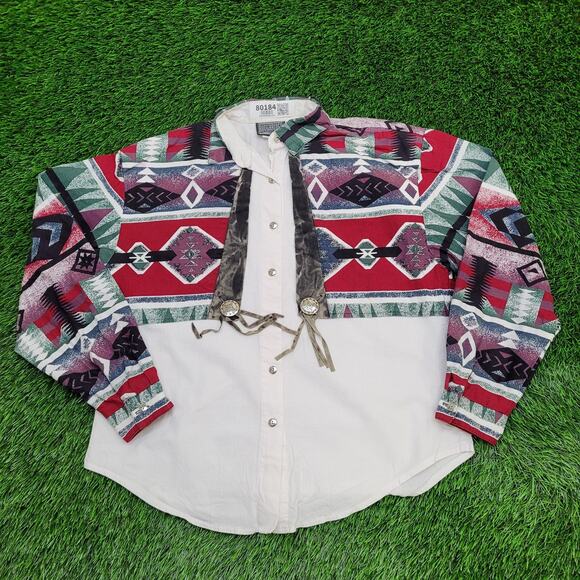 Vintage 90s Rough-Rider Cowgirl Shirt Womens L 21x25 Western - Picture 1 of 13